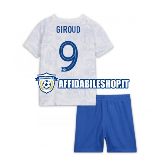 Maglia Francia Olivier Giroud 9 World Cup 2022 Bambino 3-13 anni Manica Corta, Gara Away