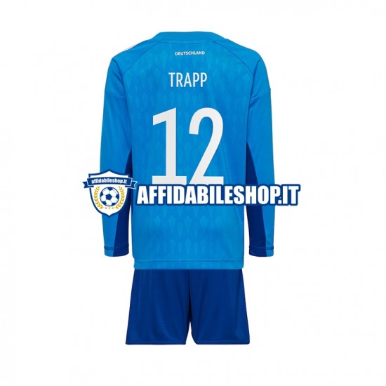 Maglia Germania Portiere TRAPP 12 World Cup 2022 Bambino 3-13 anni Manica Lunga, Gara Home