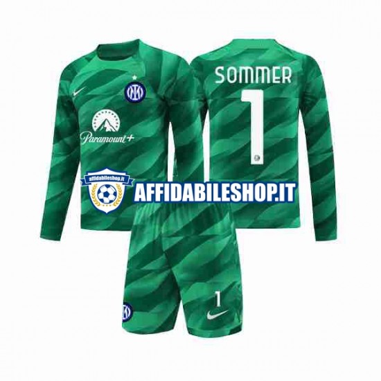 Maglia Inter Milan Portiere Sommer 1 2023-2024 Bambino 3-13 anni Manica Lunga, Gara Away