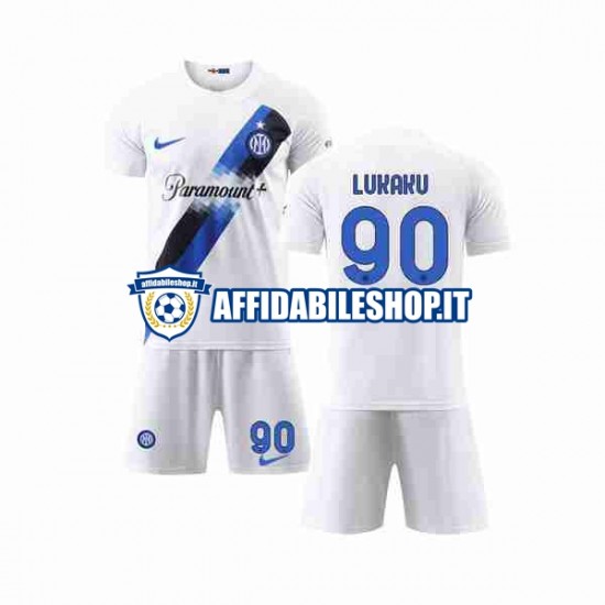 Maglia Inter Milan Lukaku 90 2023-2024 Bambino 3-13 anni Manica Corta, Gara Away