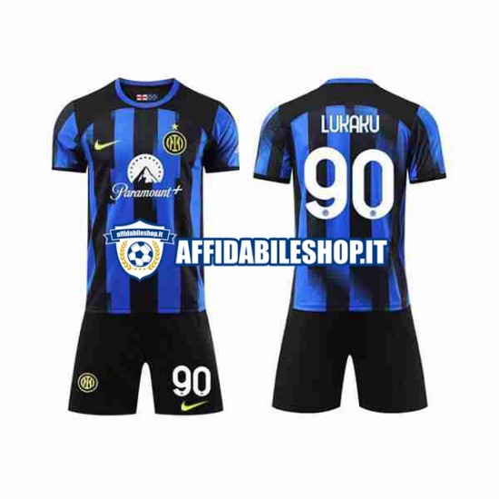 Maglia Inter Milan Lukaku 90 2023-2024 Bambino 3-13 anni Manica Corta, Gara Home