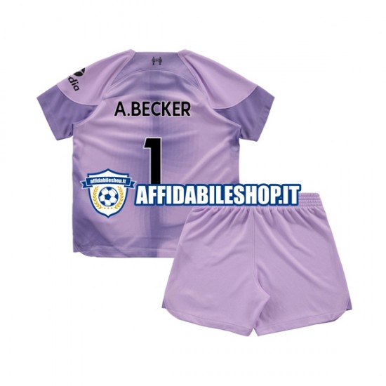 Maglia Liverpool Portiere Alisson Becker 1 2022-2023 Bambino 3-13 anni Manica Corta, Gara Home