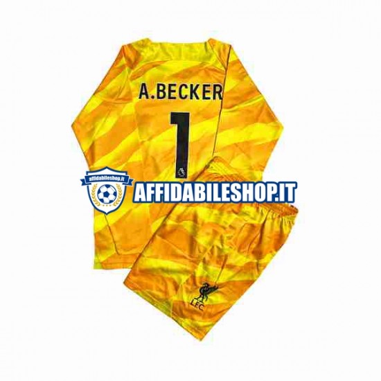 Maglia Liverpool Portiere A.Becker 1 2023-2024 Bambino 3-13 anni Manica Lunga, Gara Terza