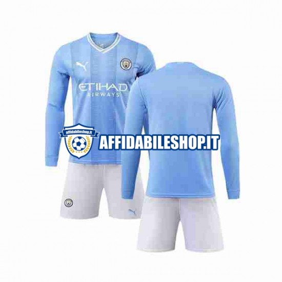 Maglia Manchester City 2023-2024 Bambino 3-13 anni Manica Lunga, Gara Home