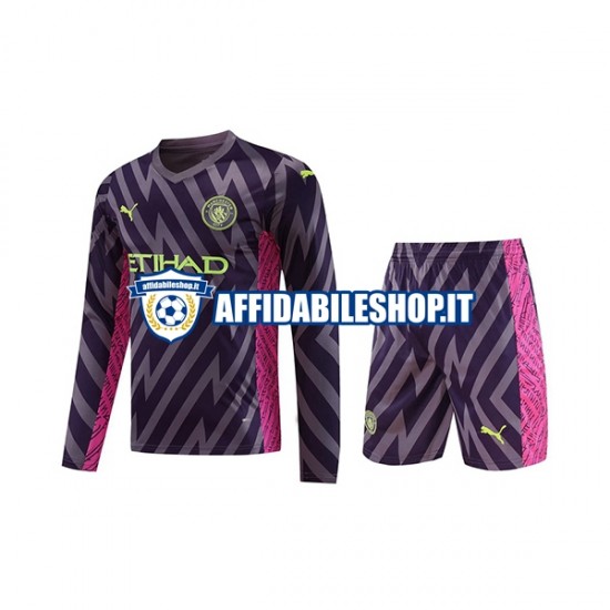 Maglia Manchester City Portiere 2023-2024 Bambino 3-13 anni Manica Lunga, Gara Away