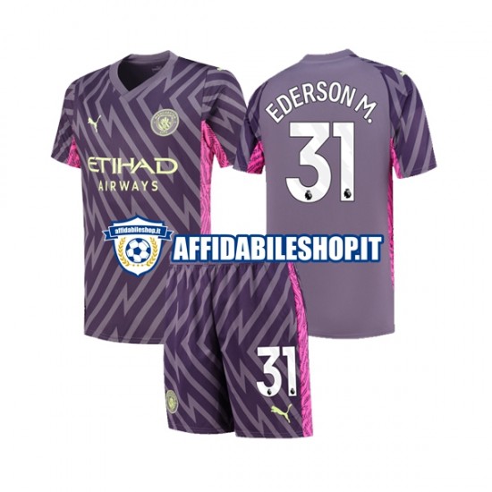 Maglia Manchester City Portiere Ederson Moraes 31 2023-2024 Bambino 3-13 anni Manica Corta, Gara Away