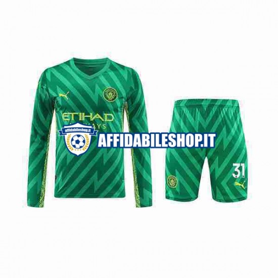 Maglia Manchester City Portiere Ederson Moraes 31 2023-2024 Bambino 3-13 anni Manica Lunga, Gara Home