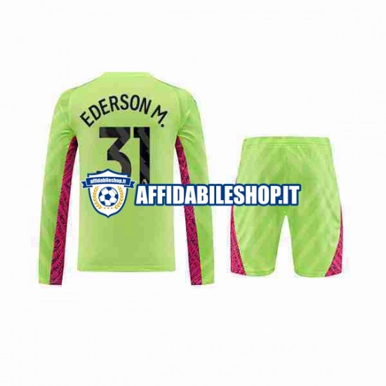 Maglia Manchester City Portiere Ederson Moraes 31 2023-2024 Bambino 3-13 anni Manica Lunga, Gara Terza