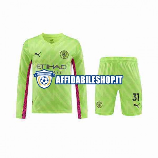 Maglia Manchester City Portiere Ederson Moraes 31 2023-2024 Bambino 3-13 anni Manica Lunga, Gara Terza