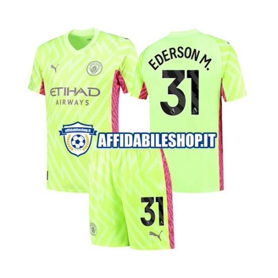 Maglia Manchester City Portiere Ederson Moraes 31 2023-2024 Bambino 3-13 anni Manica Corta, Gara Terza