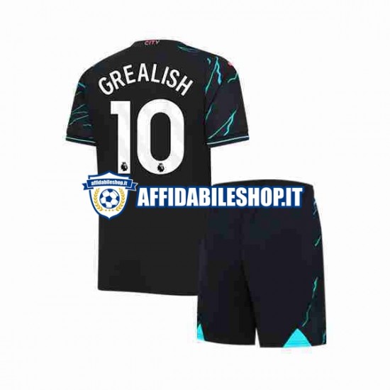 Maglia Manchester City Jack Grealish 10 2023-2024 Bambino 3-13 anni Manica Corta, Gara Terza