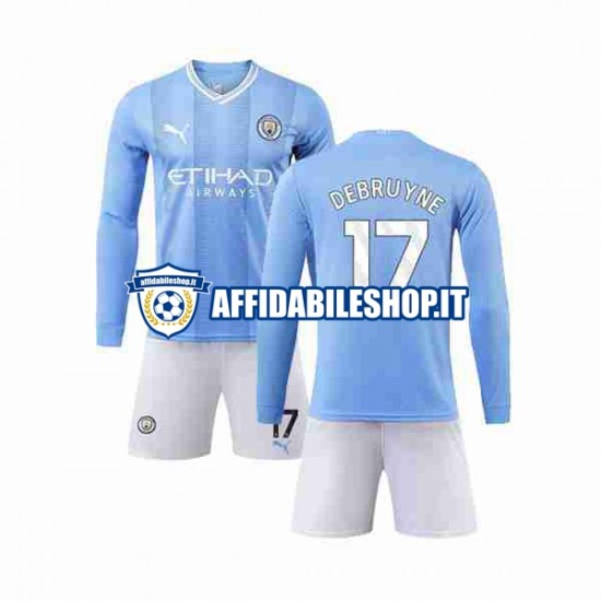 Maglia Manchester City Kevin De Bruyne 17 2023-2024 Bambino 3-13 anni Manica Lunga, Gara Home