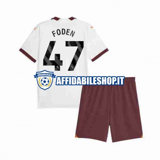 Maglia Manchester City Phil Foden 47 2023-2024 Bambino 3-13 anni Manica Corta, Gara Away