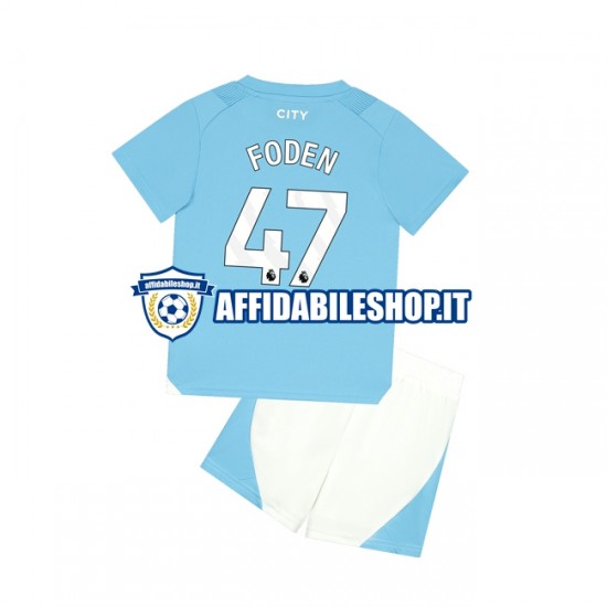 Maglia Manchester City Phil Foden 47 2023-2024 Bambino 3-13 anni Manica Corta, Gara Home