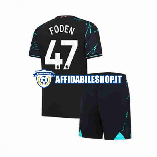 Maglia Manchester City Phil Foden 47 2023-2024 Bambino 3-13 anni Manica Corta, Gara Terza