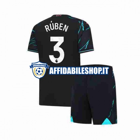 Maglia Manchester City Ruben 3 2023-2024 Bambino 3-13 anni Manica Corta, Gara Terza