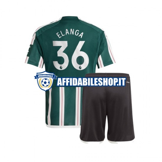 Maglia Manchester United Anthony Elanga 36 2023-2024 Bambino 3-13 anni Manica Corta, Gara Away