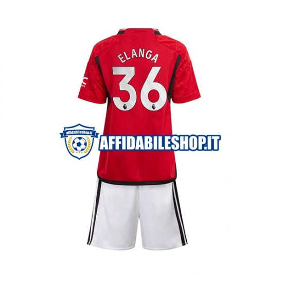 Maglia Manchester United Anthony Elanga 36 2023-2024 Bambino 3-13 anni Manica Corta, Gara Home