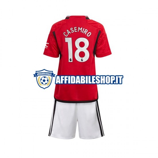 Maglia Manchester United Carlos Casemiro 18 2023-2024 Bambino 3-13 anni Manica Corta, Gara Home