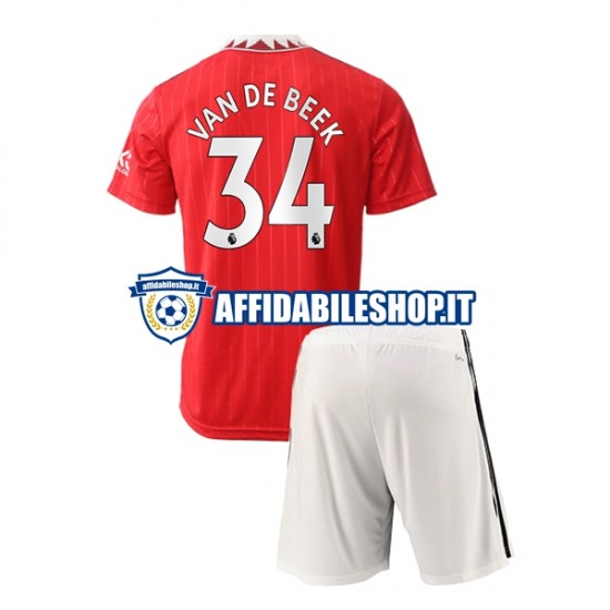 Maglia Manchester United Donny van de Beek 34 2022-2023 Bambino 3-13 anni Manica Corta, Gara Home