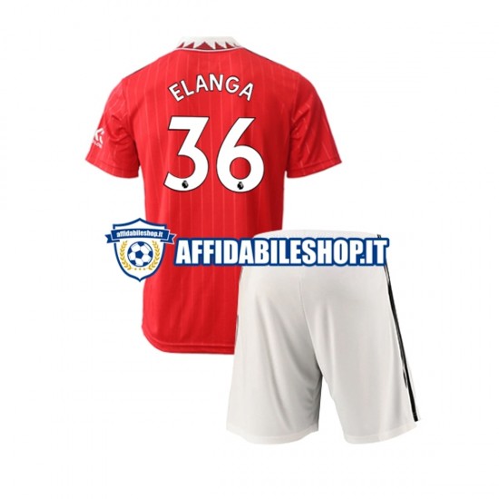 Maglia Manchester United Elanga 36 2022-2023 Bambino 3-13 anni Manica Corta, Gara Home