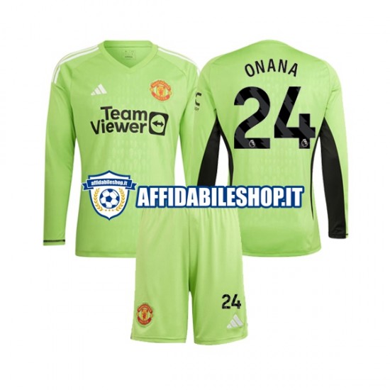 Maglia Manchester United Portiere Andre Onana 24 2023-2024 Bambino 3-13 anni Manica Lunga, Gara Home