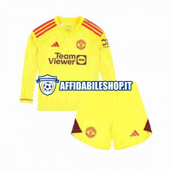 Maglia Manchester United Portiere 2023-2024 Bambino 3-13 anni Manica Lunga, Gara Home