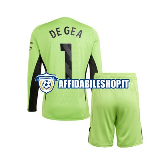 Maglia Manchester United Portiere DE GEA 1 2023-2024 Bambino 3-13 anni Manica Lunga, Gara Home