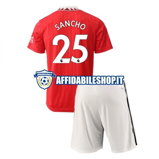 Maglia Manchester United Jadon Sancho 25 2022-2023 Bambino 3-13 anni Manica Corta, Gara Home