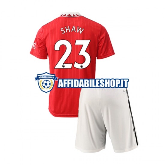 Maglia Manchester United Luke Shaw 23 2022-2023 Bambino 3-13 anni Manica Corta, Gara Home