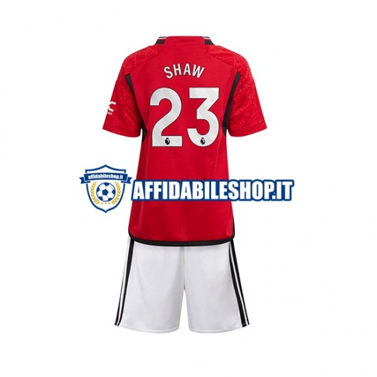 Maglia Manchester United Luke Shaw 23 2023-2024 Bambino 3-13 anni Manica Corta, Gara Home