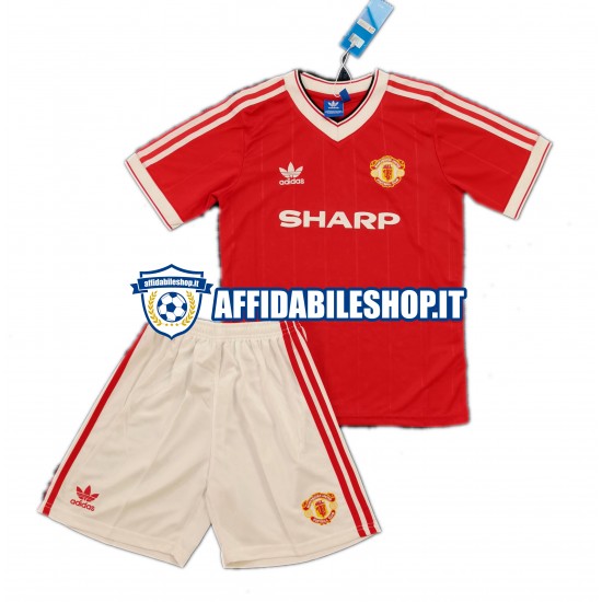 Maglia Manchester United Retro 1984 Bambino 3-13 anni Manica Corta, Gara Home