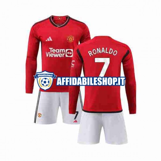 Maglia Manchester United Ronaldo 7 2023-2024 Bambino 3-13 anni Manica Lunga, Gara Home