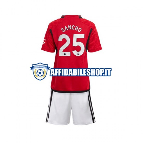 Maglia Manchester United Sancho 25 2023-2024 Bambino 3-13 anni Manica Corta, Gara Home