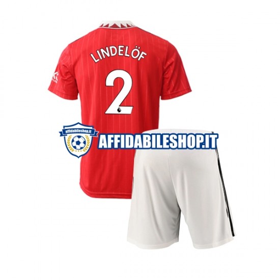 Maglia Manchester United Victor Lindelof 2 2022-2023 Bambino 3-13 anni Manica Corta, Gara Home