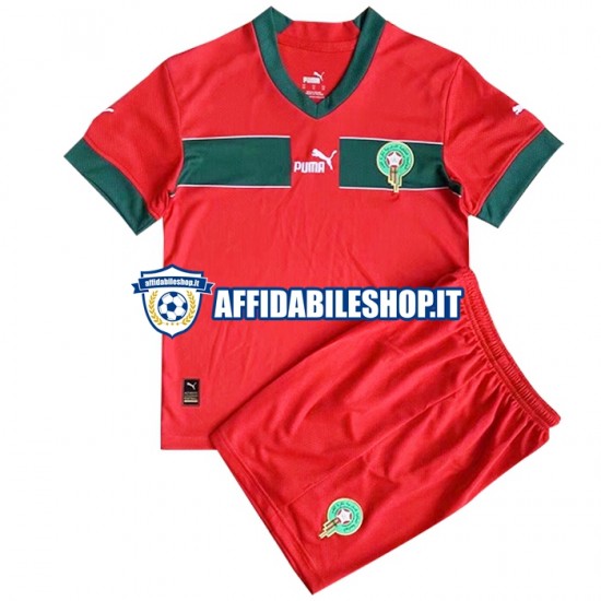 Maglia Marocco World Cup 2022 Bambino 3-13 anni Manica Corta, Gara Home