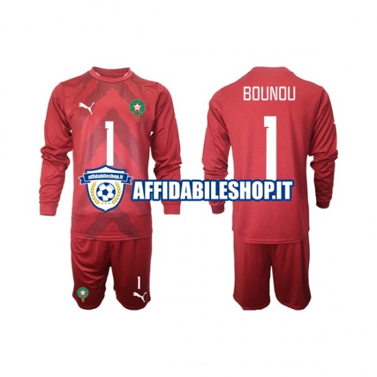 Maglia Marocco Portiere Yassine Bounou 1 2022 Bambino 3-13 anni Manica Lunga, Gara Home