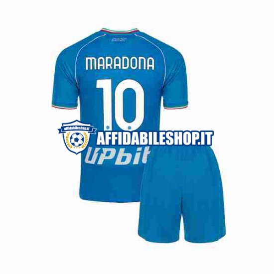 Maglia Napoli Maradona 10 2023-2024 Bambino 3-13 anni Manica Corta, Gara Home