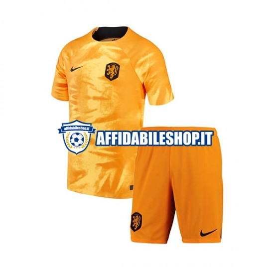 Maglia Paesi Bassi World Cup 2022 Bambino 3-13 anni Manica Corta, Gara Home