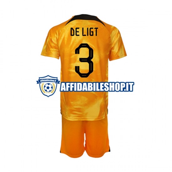 Maglia Paesi Bassi Matthijs de Ligt 3 World Cup 2022 Bambino 3-13 anni Manica Corta, Gara Home