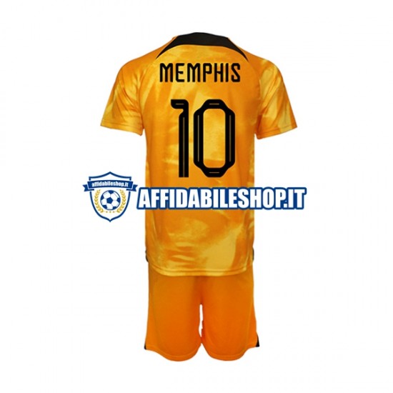 Maglia Paesi Bassi Memphis Depay 10 World Cup 2022 Bambino 3-13 anni Manica Corta, Gara Home