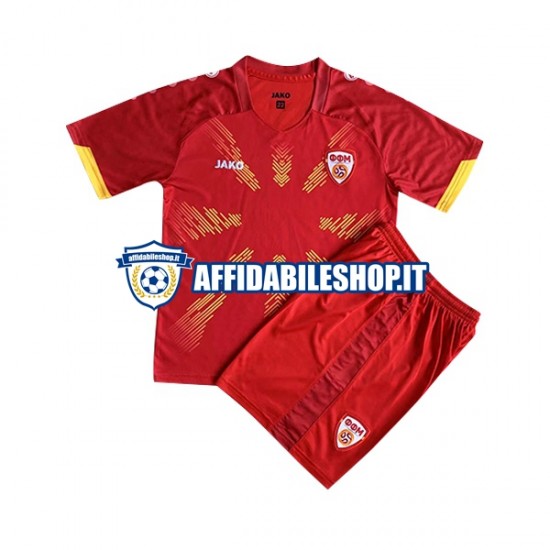 Maglia Macedonia del Nord 2023 Bambino 3-13 anni Manica Corta, Gara Home