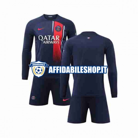 Maglia Paris Saint-Germain 2023-2024 Bambino 3-13 anni Manica Lunga, Gara Home