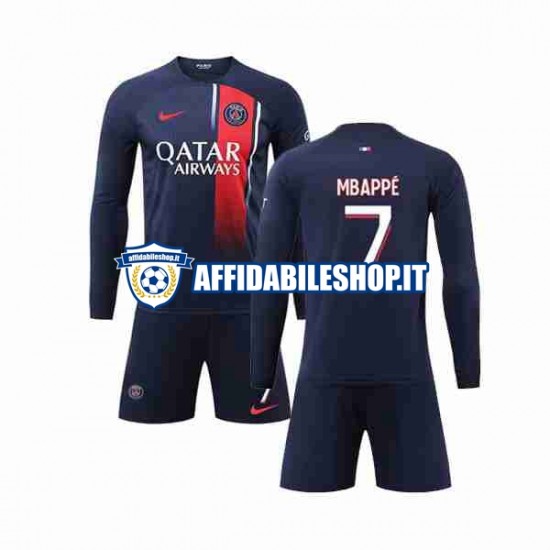 Maglia Paris Saint-Germain Mbappé Kylian 7 2023-2024 Bambino 3-13 anni Manica Lunga, Gara Home