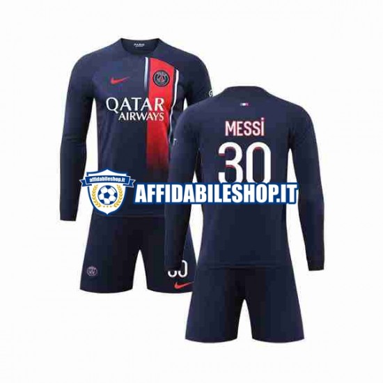 Maglia Paris Saint-Germain Lionel Messi 30 2023-2024 Bambino 3-13 anni Manica Lunga, Gara Home