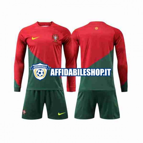 Maglia Portogallo World Cup 2022 Bambino 3-13 anni Manica Lunga, Gara Home