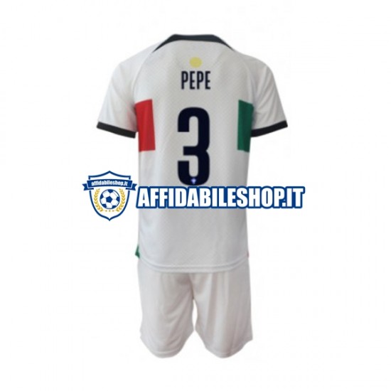 Maglia Portogallo PEPE 3 World Cup 2022 Bambino 3-13 anni Manica Corta, Gara Away