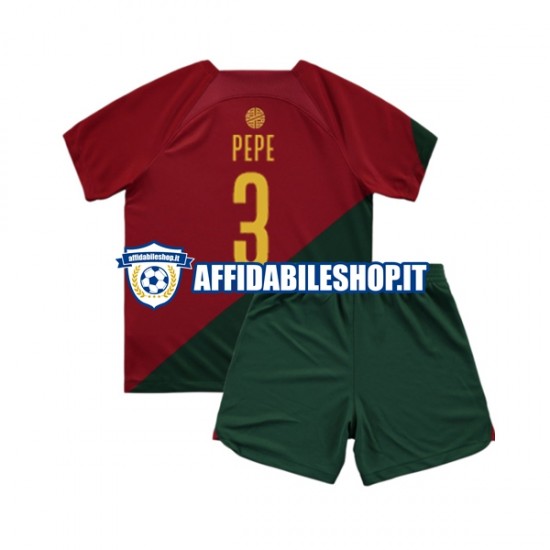 Maglia Portogallo PEPE 3 World Cup 2022 Bambino 3-13 anni Manica Corta, Gara Home