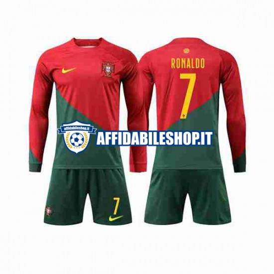 Maglia Portogallo Ronaldo 7 World Cup 2022 Bambino 3-13 anni Manica Lunga, Gara Home