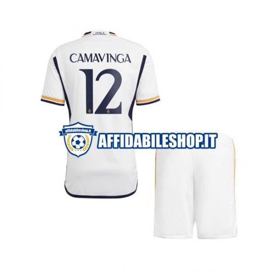 Maglia Real Madrid Camavinga 12 2023-2024 Bambino 3-13 anni Manica Corta, Gara Home